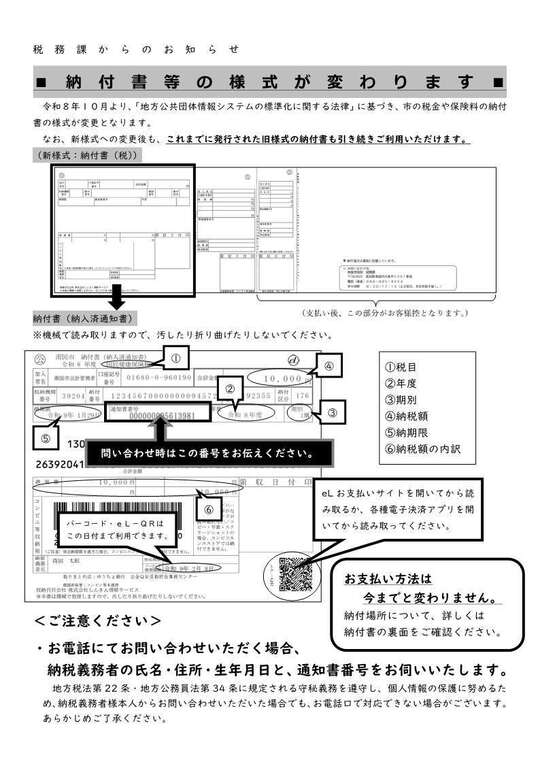 納付書の様式が変わります